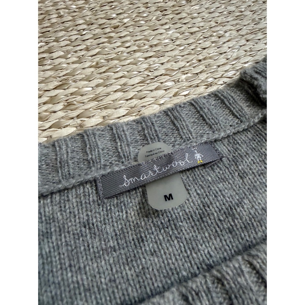 Smartwool Gray Merino Wool Cable Knit Pointelle Crew Neck Sweater Womens Medium - Picture 3 of 7
